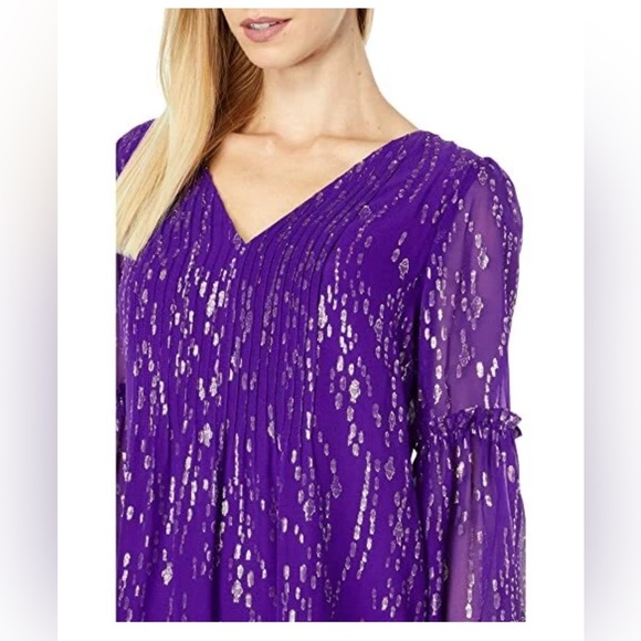 New Lilly Pulitzer Cleme Silk Dress Purple Berry Fish Clip Chiffon Gold Size 00 - Picture 5 of 6